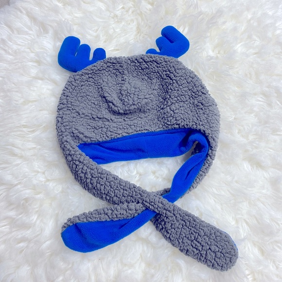 Columbia Kids Reindeer Sherpa Winter Beanie Hat Gray Blue Kid's Size Youth 0/S ! - Picture 5 of 7